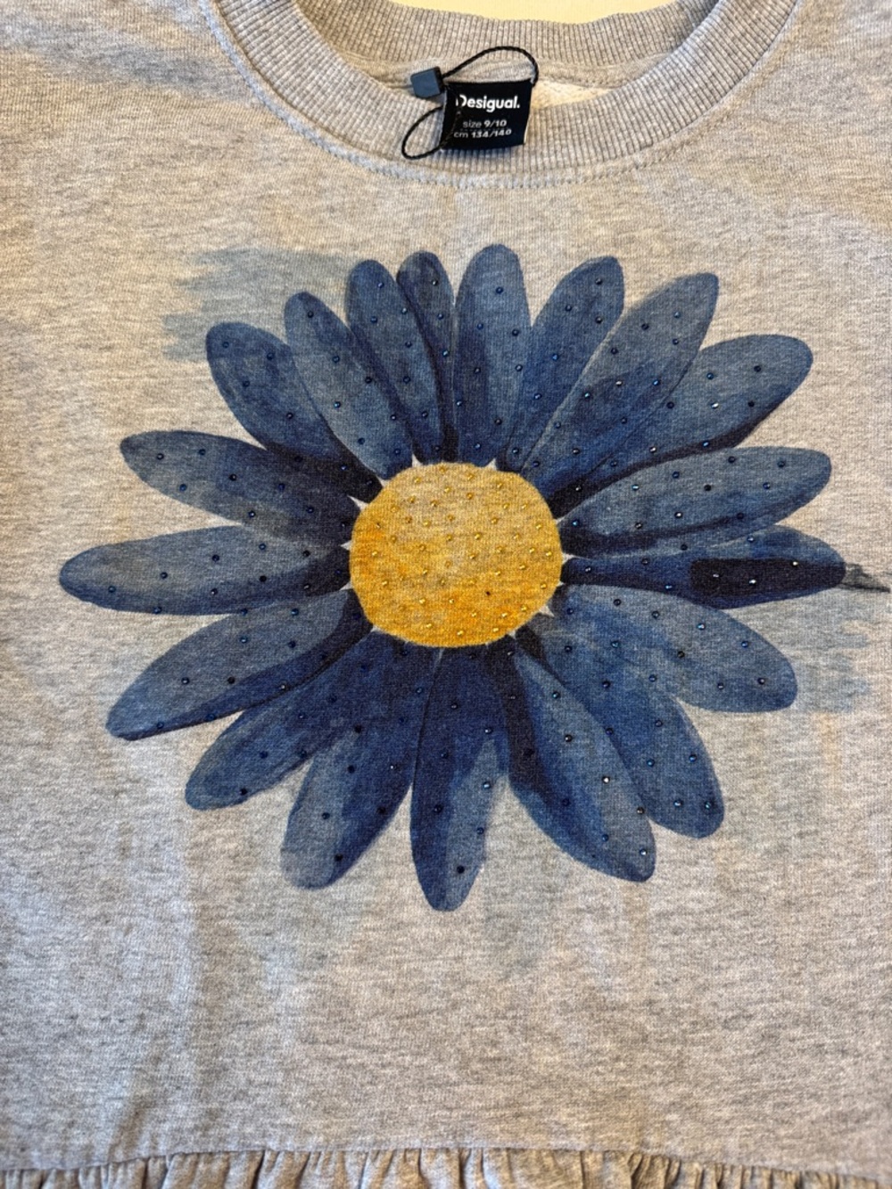 EUC! Desigual Gray Dress with Blue Flower and Yellow Center, sz 9-10 - Picture 5 of 7